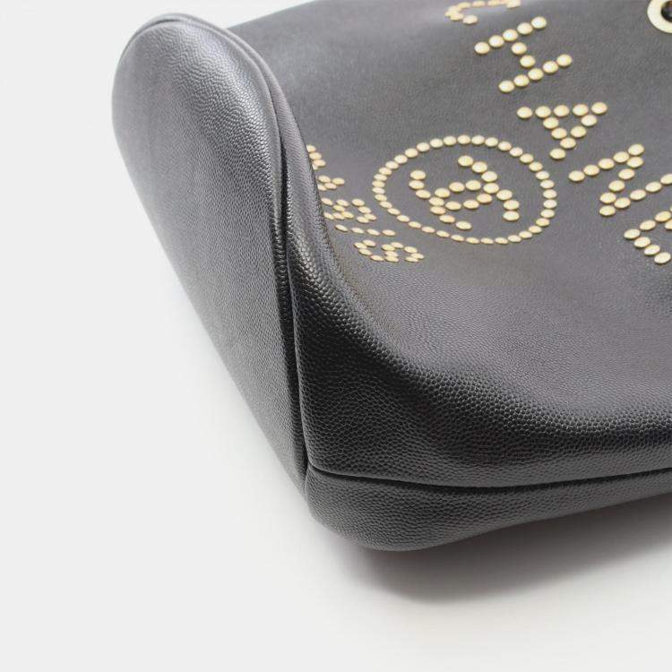 Pre Owned Chanel Deauville Black Leather Shoulder Bag