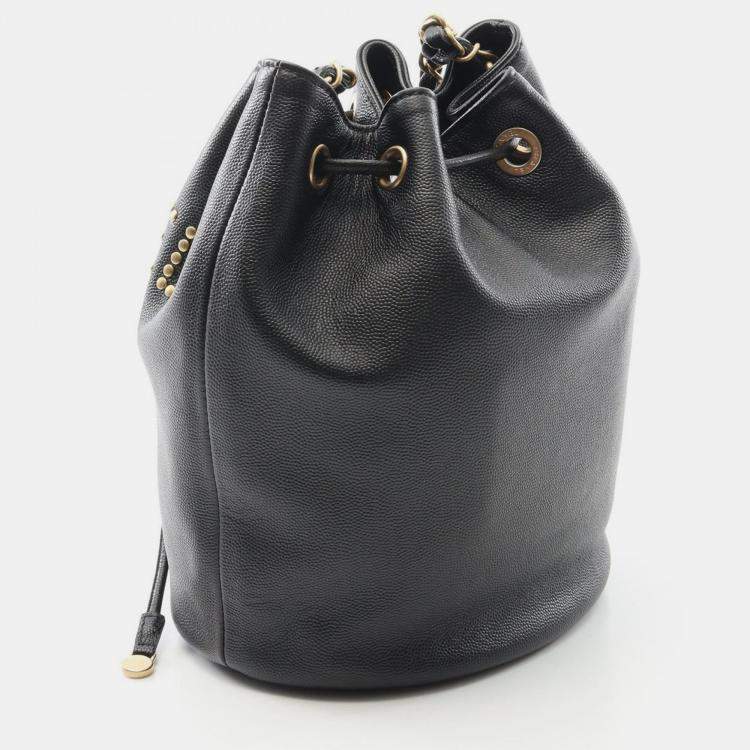 Pre Owned Chanel Deauville Black Leather Shoulder Bag