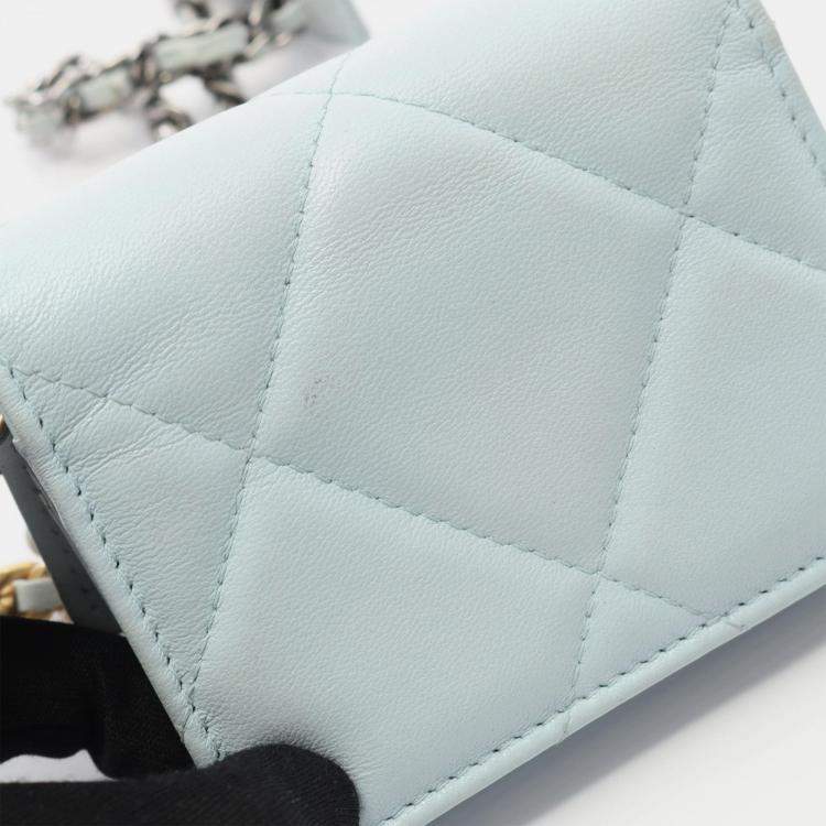 Pre Owned Chanel 19 Blue Leather Coin Purse On Chain