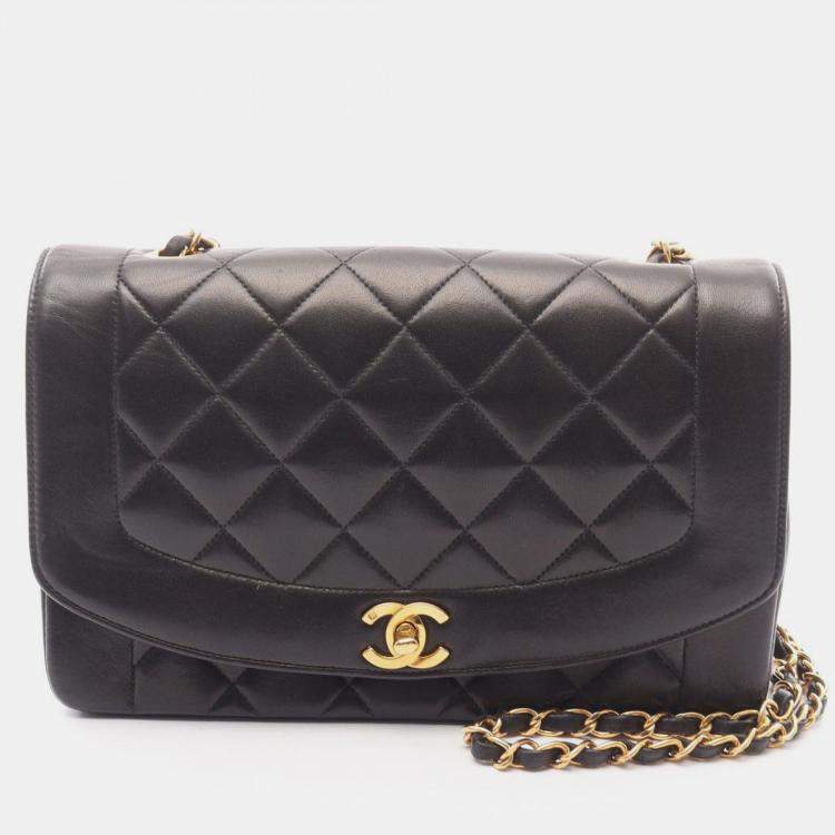 Pre Owned Chanel Diana Black Leather Shoulder Bag