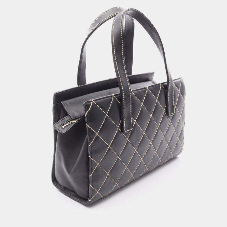 Pre Owned Chanel Wild Stitch Black Leather Shoulder Bag