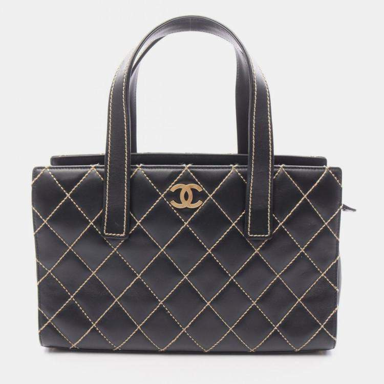 Pre Owned Chanel Wild Stitch Black Leather Shoulder Bag