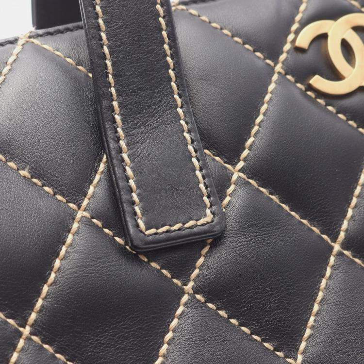 Pre Owned Chanel Wild Stitch Black Leather Shoulder Bag