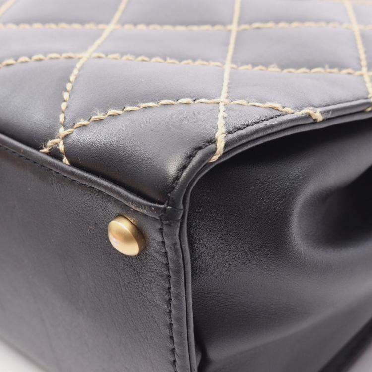 Pre Owned Chanel Wild Stitch Black Leather Shoulder Bag
