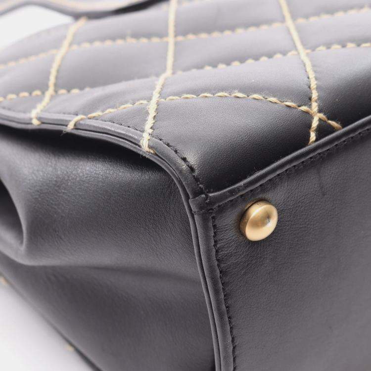 Pre Owned Chanel Wild Stitch Black Leather Shoulder Bag