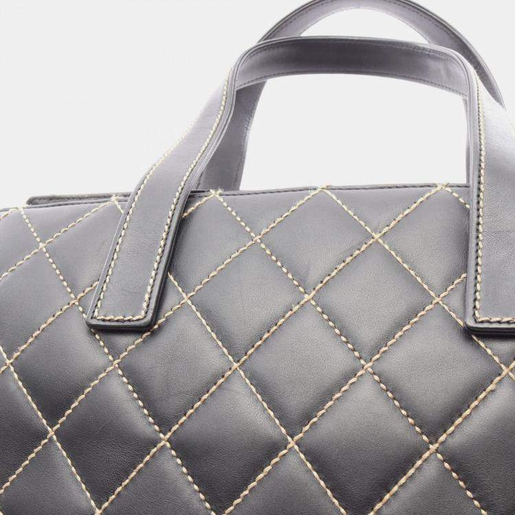 Pre Owned Chanel Wild Stitch Black Leather Shoulder Bag