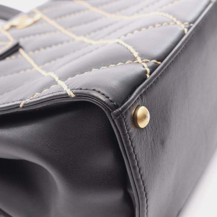 Pre Owned Chanel Wild Stitch Black Leather Shoulder Bag