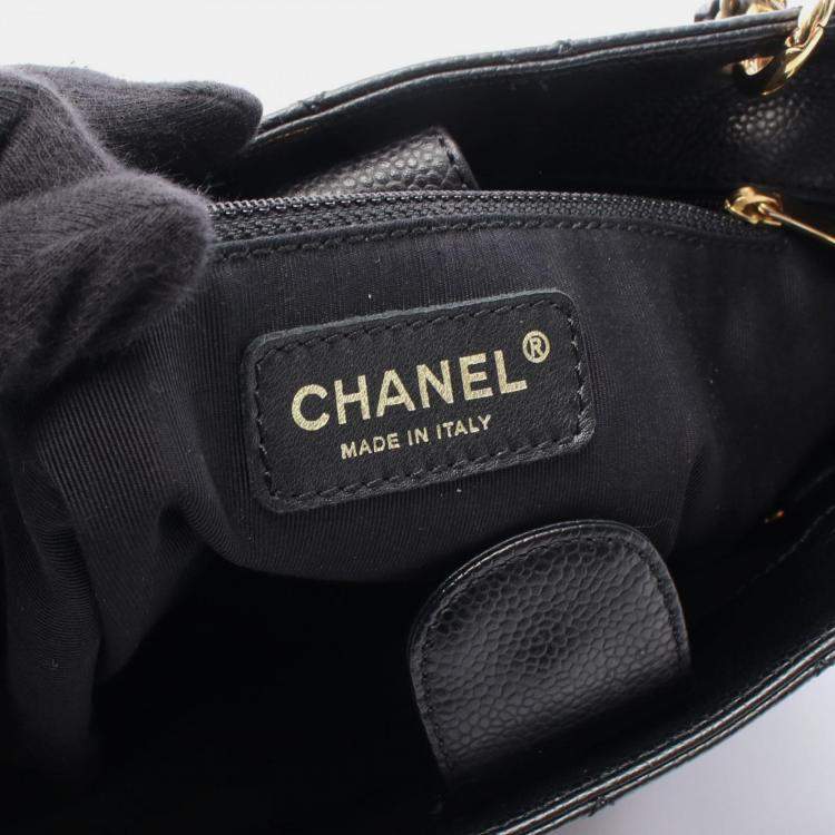 Pre Owned Chanel CC Petite Shopping PST Black Leather Tote Bag