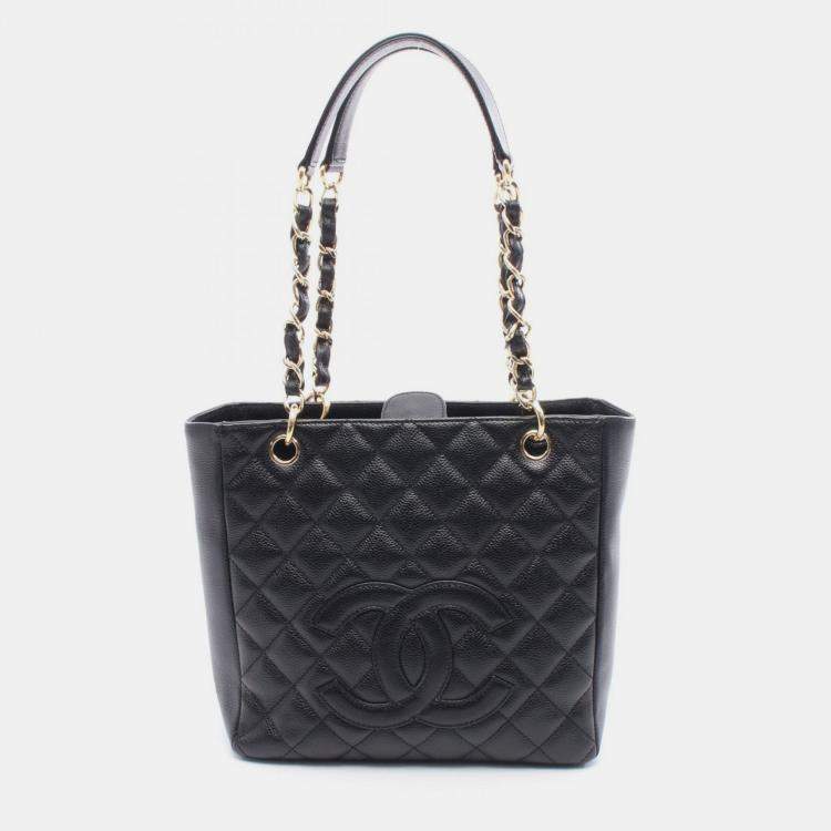 Pre Owned Chanel CC Petite Shopping PST Black Leather Tote Bag