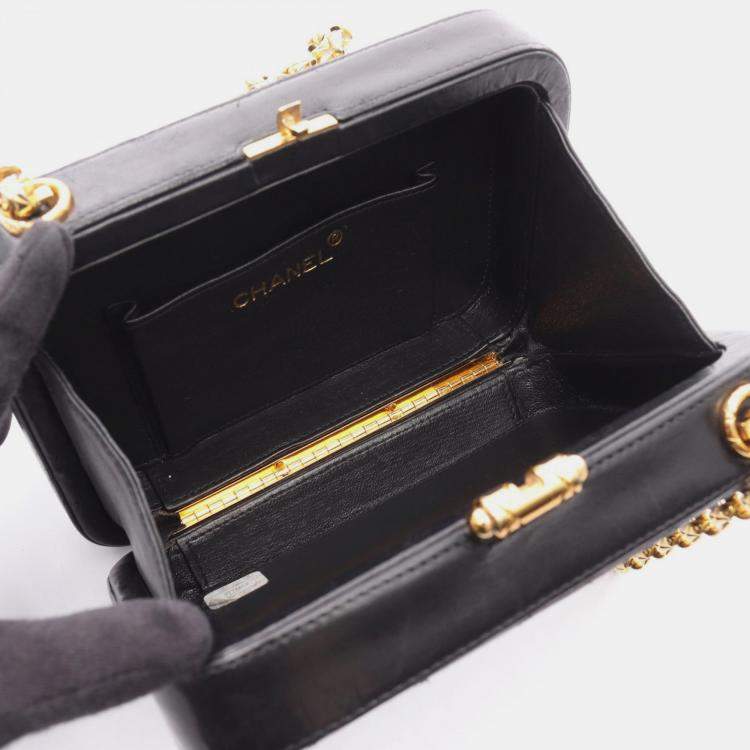 Pre Owned Chanel Chevron Bijoux Black Leather Camera Bag