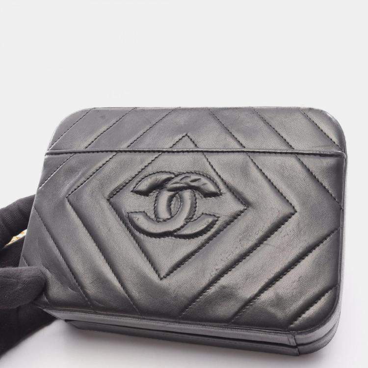 Pre Owned Chanel Chevron Bijoux Black Leather Camera Bag