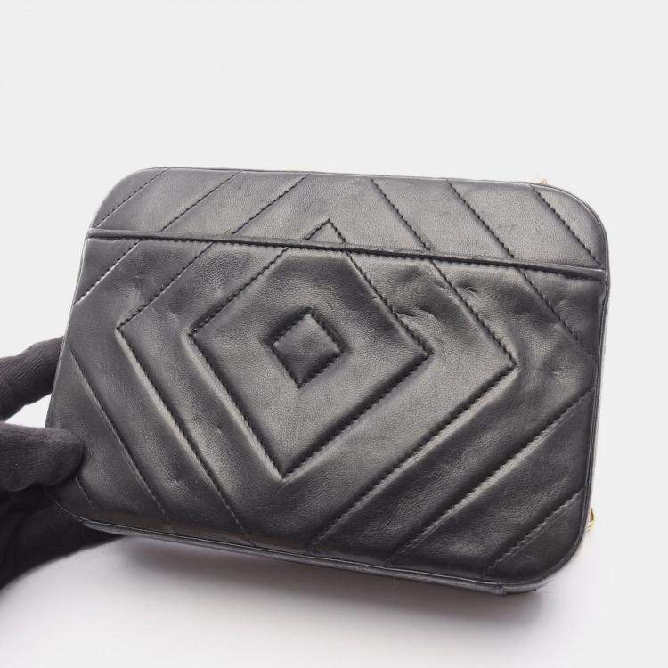 Pre Owned Chanel Chevron Bijoux Black Leather Camera Bag