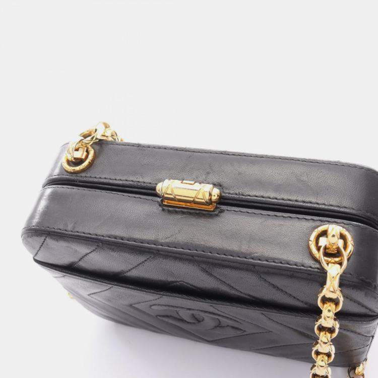 Pre Owned Chanel Chevron Bijoux Black Leather Camera Bag