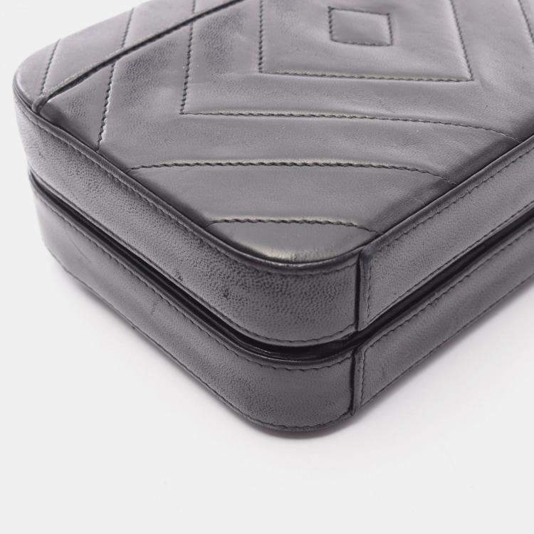 Pre Owned Chanel Chevron Bijoux Black Leather Camera Bag