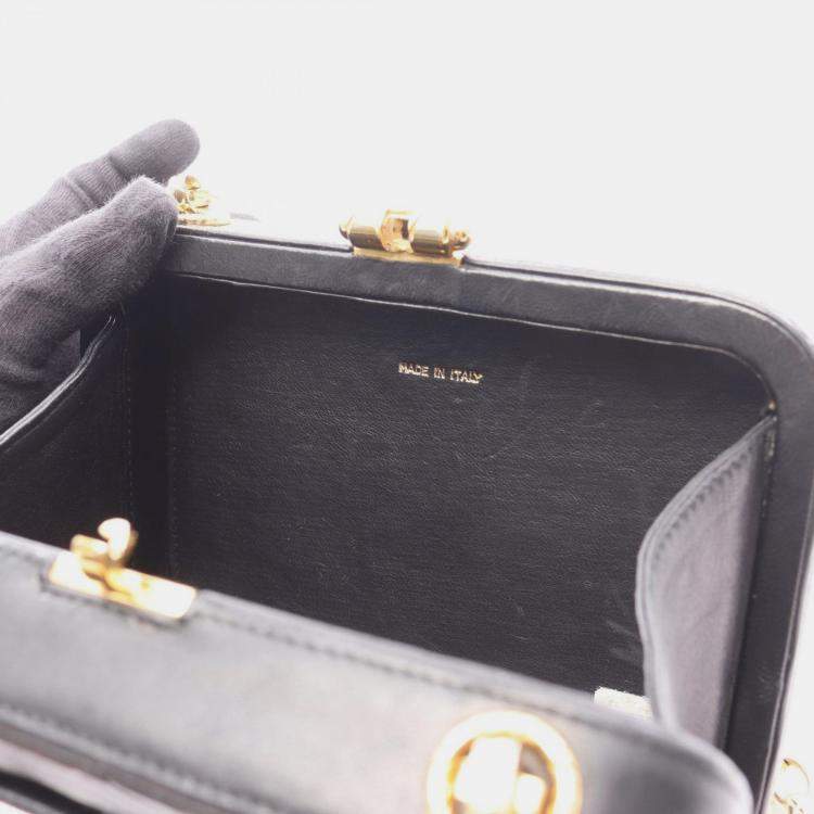 Pre Owned Chanel Chevron Bijoux Black Leather Camera Bag