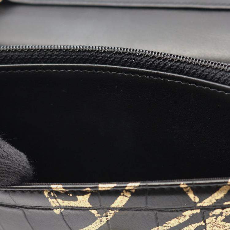 Pre Owned Chanel 2.55 Black Gold Graffiti Leather Shoulder Bag