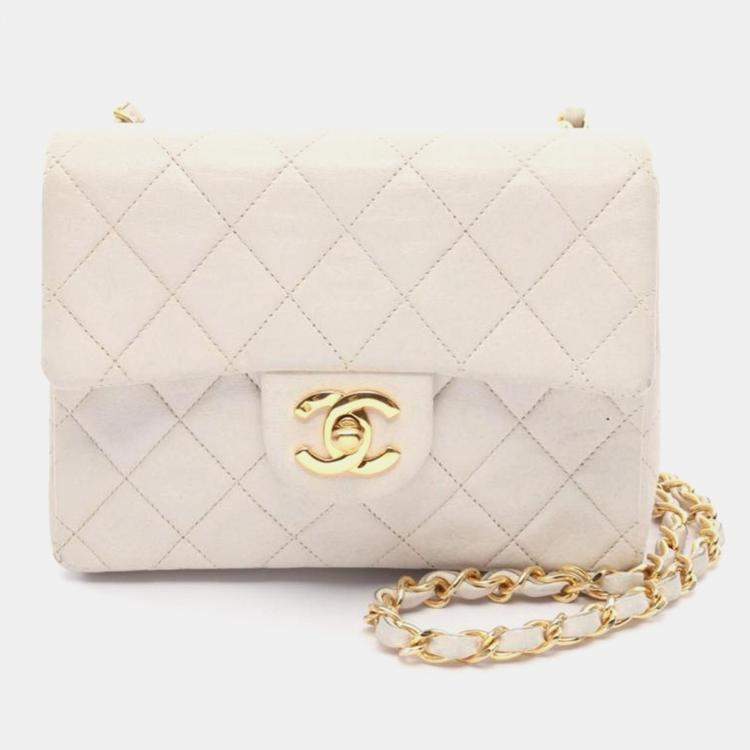 Pre Owned Chanel Classic Single Flap White Leather Shoulder Bag