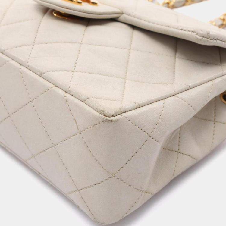 Pre Owned Chanel Classic Single Flap White Leather Shoulder Bag