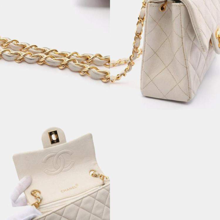 Pre Owned Chanel Classic Single Flap White Leather Shoulder Bag