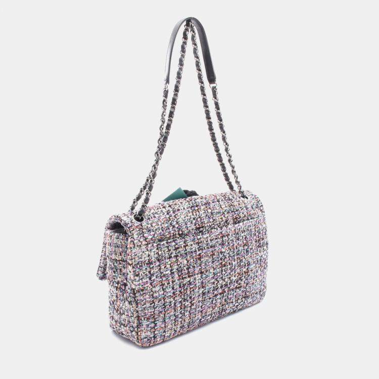 Pre Owned Chanel  Camellia Flap Multicolour Tweed Shoulder Bag
