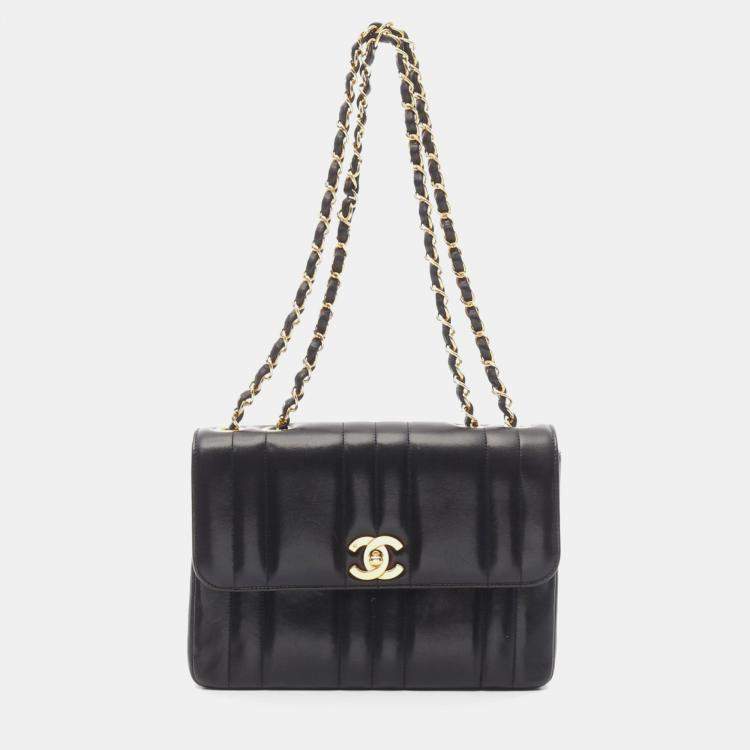 Pre Owned Chanel Mademoiselle Black Leather Shoulder Bag