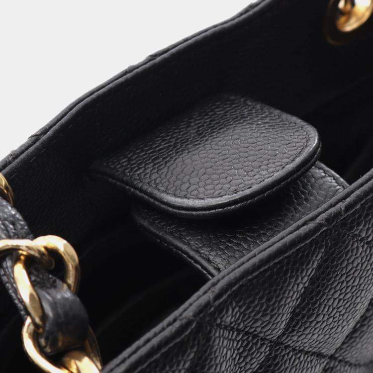 Pre Owned Chanel Petite Shopping PST Black Leather Tote Bag