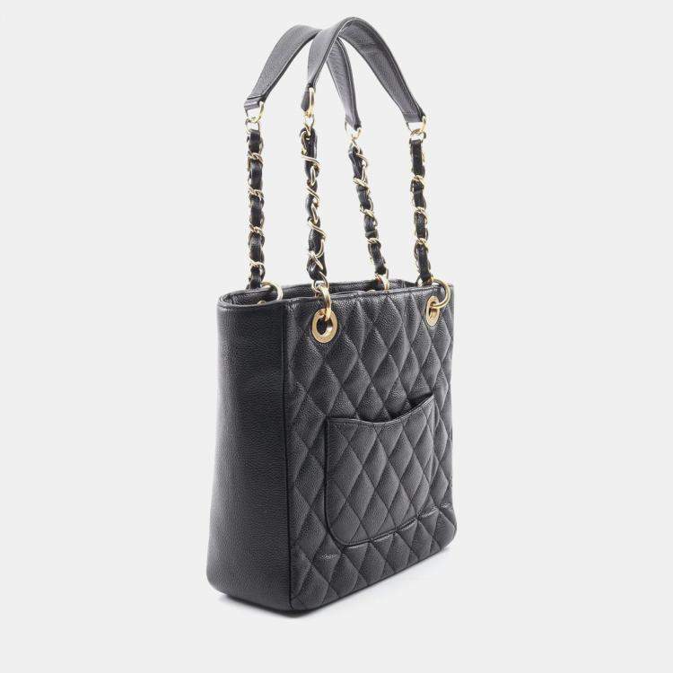 Pre Owned Chanel Petite Shopping PST Black Leather Tote Bag