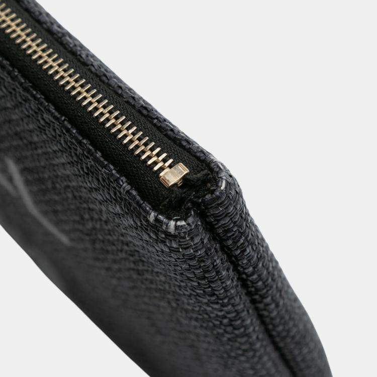 Pre Owned Chanel Black Medium Straw Deauville O Case Clutch