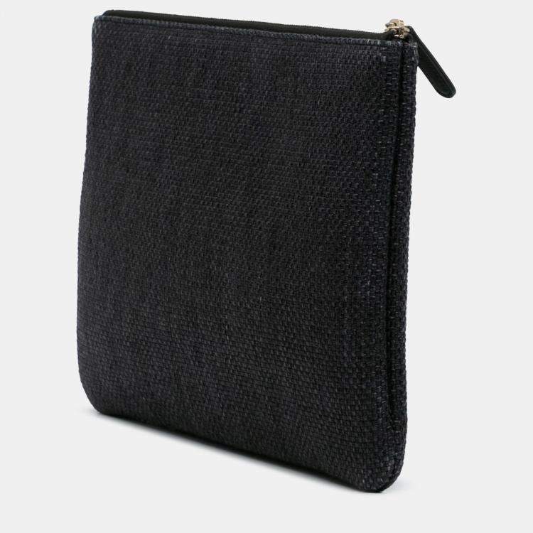 Pre Owned Chanel Black Medium Straw Deauville O Case Clutch