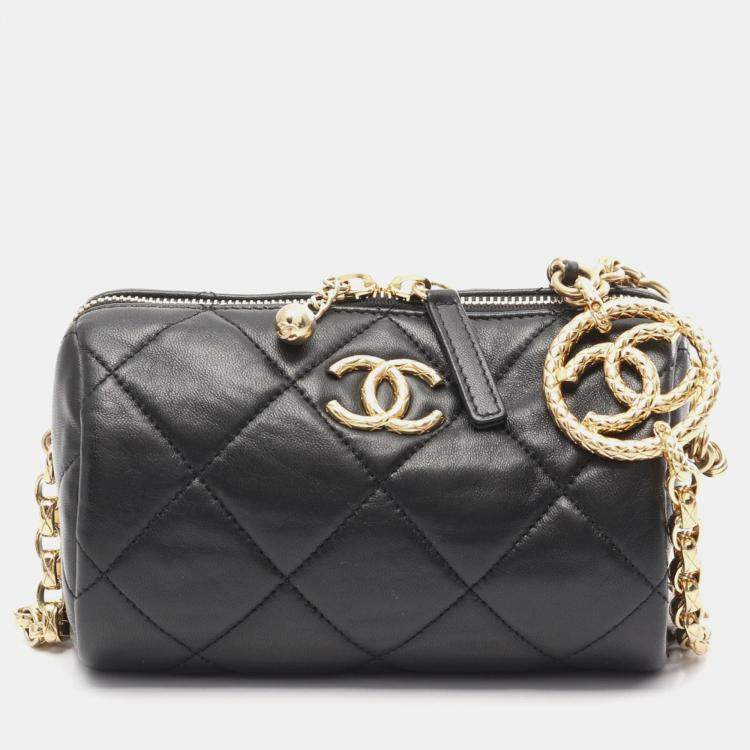 Pre Owned Chanel Mini Black Leather Bowling Bag