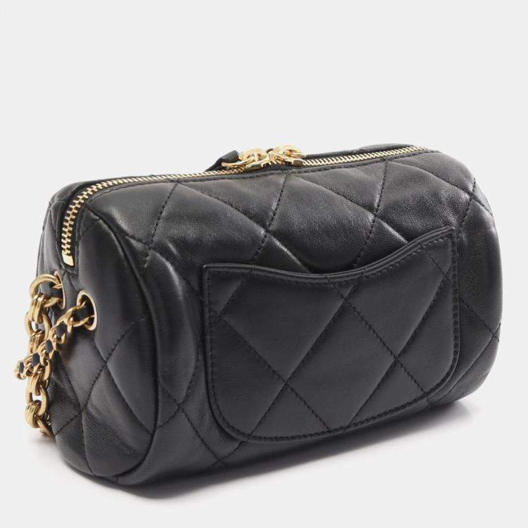 Pre Owned Chanel Mini Black Leather Bowling Bag