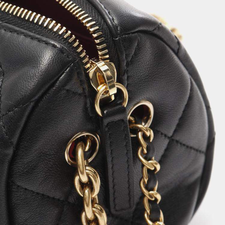 Pre Owned Chanel Mini Black Leather Bowling Bag