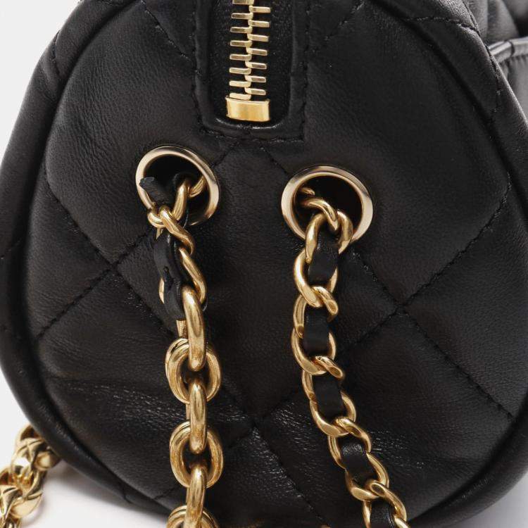 Pre Owned Chanel Mini Black Leather Bowling Bag