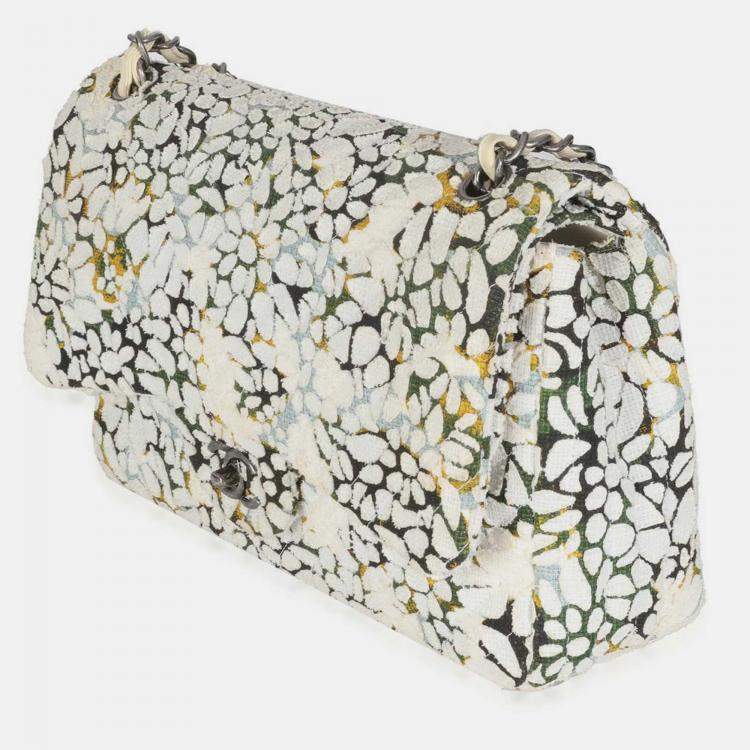 Pre Owned Chanel Multicolor White Cut Out Floral Jumbo Double Flap Bag