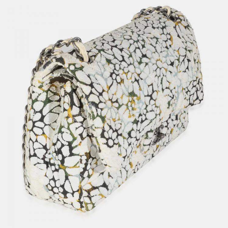 Pre Owned Chanel Multicolor White Cut Out Floral Jumbo Double Flap Bag