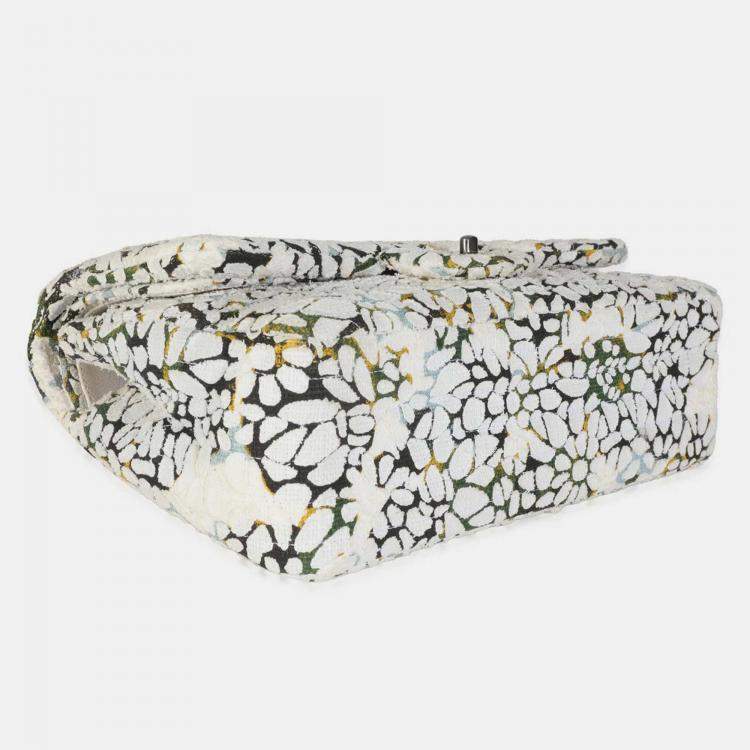 Pre Owned Chanel Multicolor White Cut Out Floral Jumbo Double Flap Bag