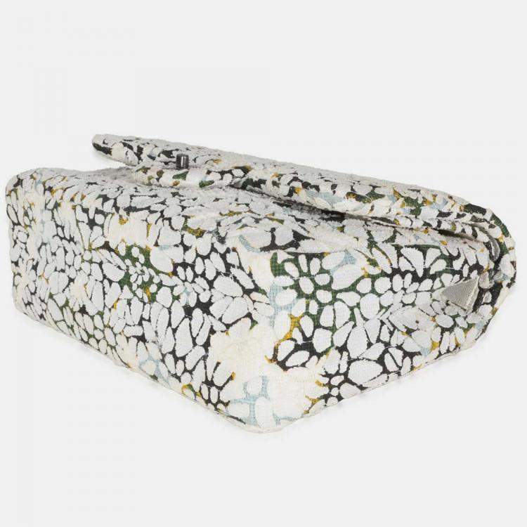 Pre Owned Chanel Multicolor White Cut Out Floral Jumbo Double Flap Bag