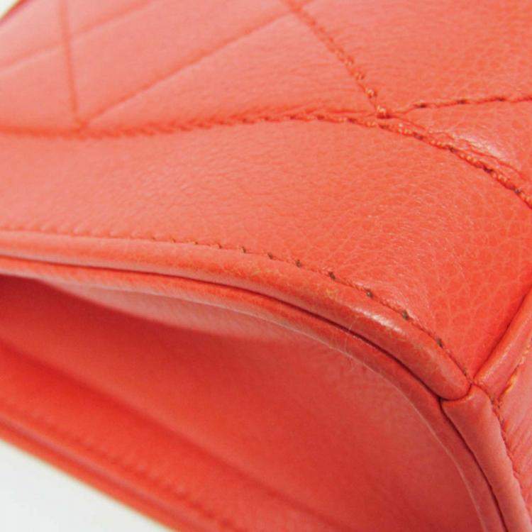 Pre Owned Chanel Orange Leather Matelasse Label Click Chain Shoulder Bag