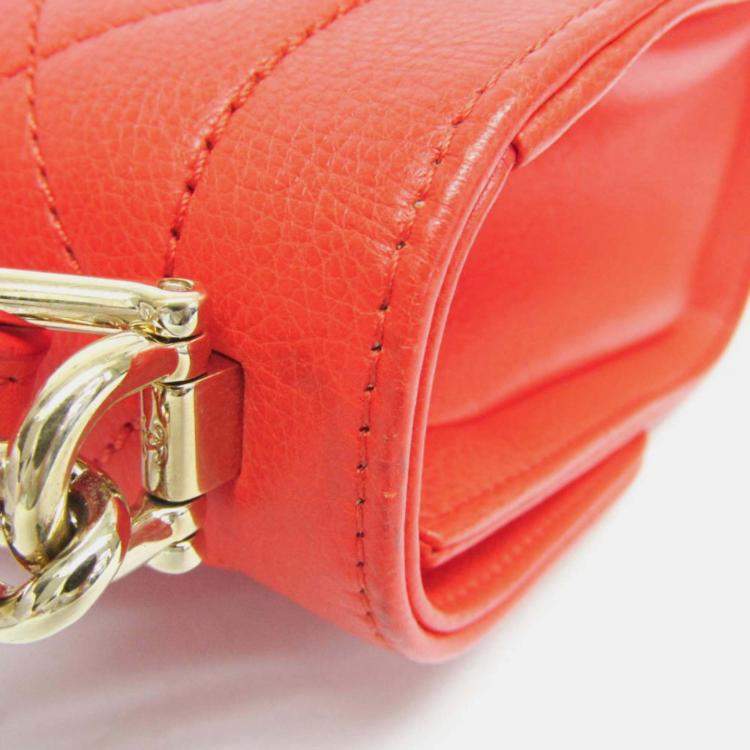 Pre Owned Chanel Orange Leather Matelasse Label Click Chain Shoulder Bag