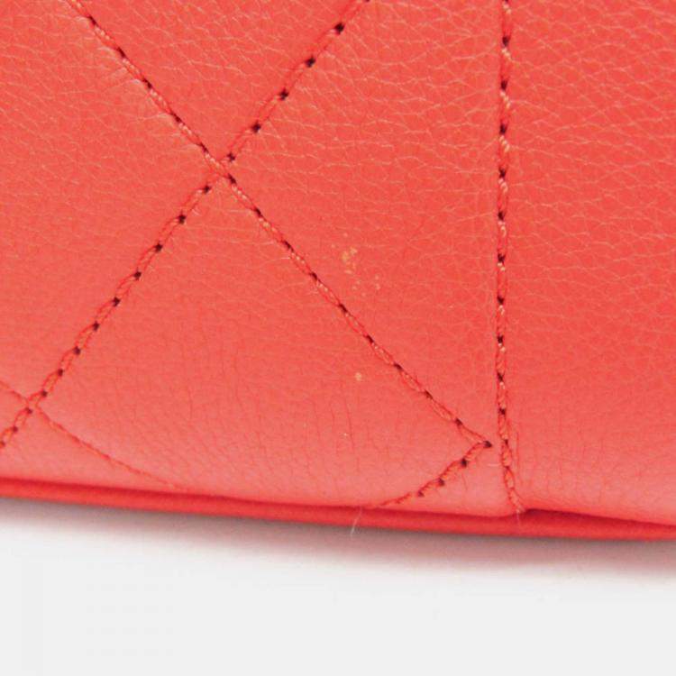 Pre Owned Chanel Orange Leather Matelasse Label Click Chain Shoulder Bag