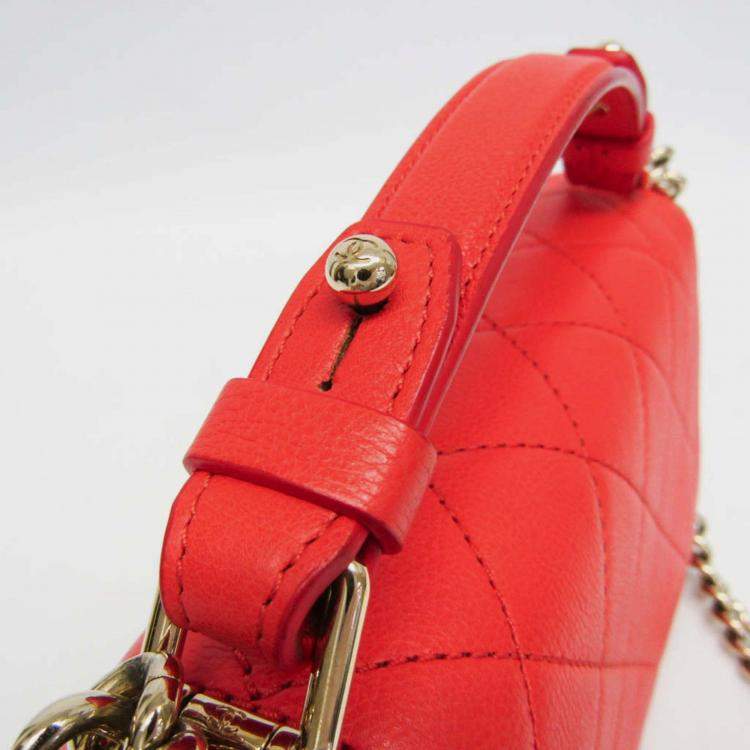 Pre Owned Chanel Orange Leather Matelasse Label Click Chain Shoulder Bag