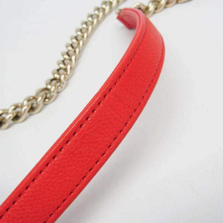 Pre Owned Chanel Orange Leather Matelasse Label Click Chain Shoulder Bag