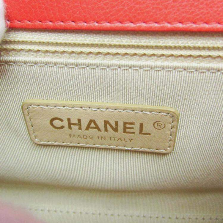 Pre Owned Chanel Orange Leather Matelasse Label Click Chain Shoulder Bag