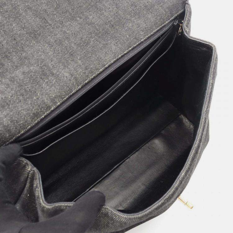 Pre Owned Chanel Coco Mark Gray Denim Handbag 