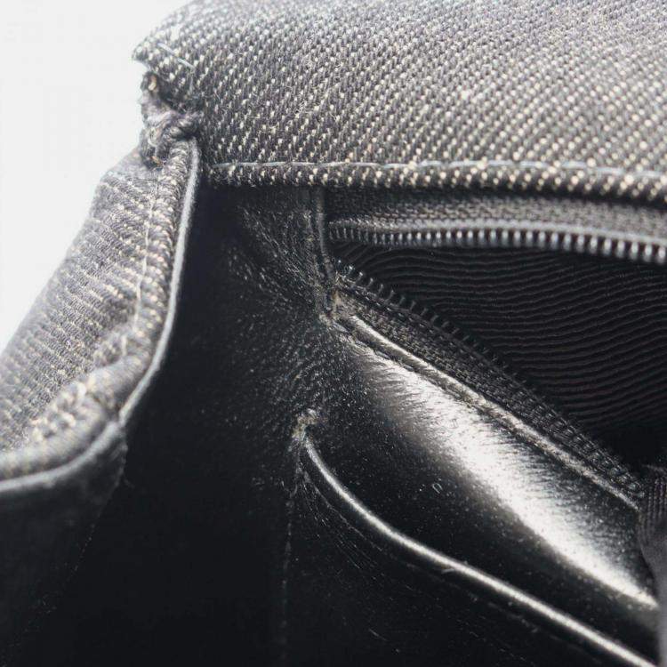 Pre Owned Chanel Coco Mark Gray Denim Handbag 