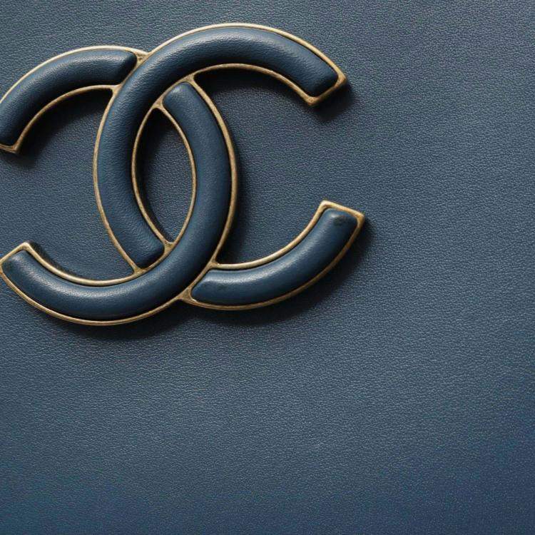 Pre Owned Chanel Coco Mark Shoulder Bag Leather Blue
