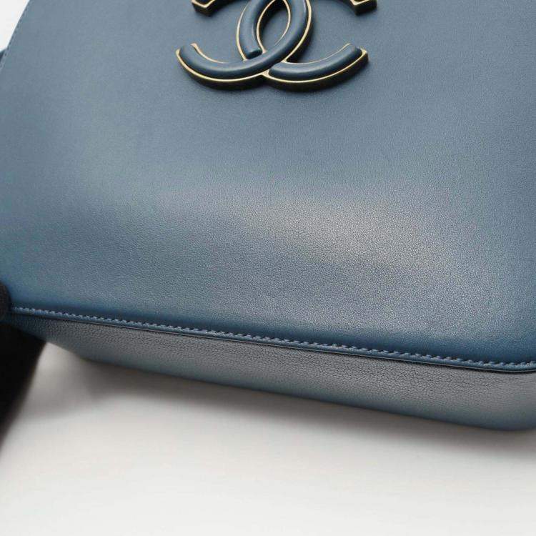 Pre Owned Chanel Coco Mark Shoulder Bag Leather Blue