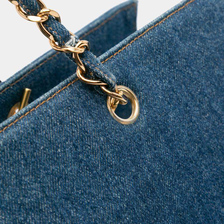Pre Owned Chanel Blue CC Denim Chain Tote