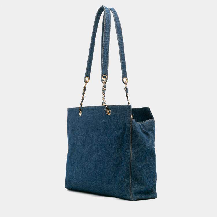 Pre Owned Chanel Blue CC Denim Chain Tote