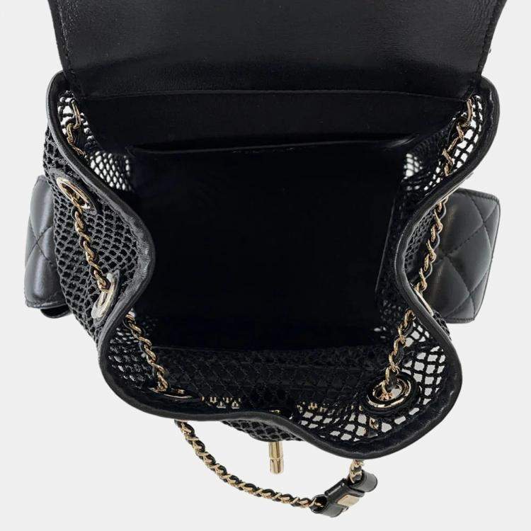 Pre Owned Chanel Backpack Black Mesh Shiny Lambskin